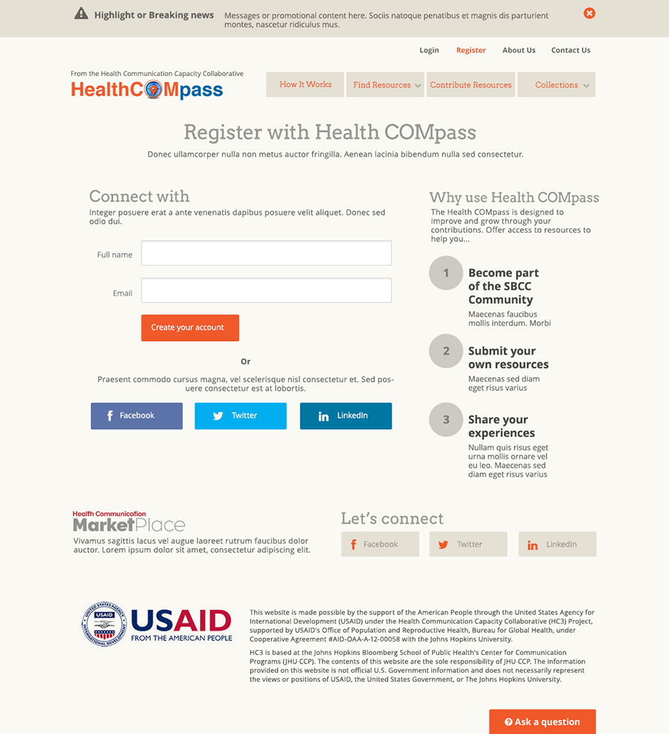 Health Resource Registration Page